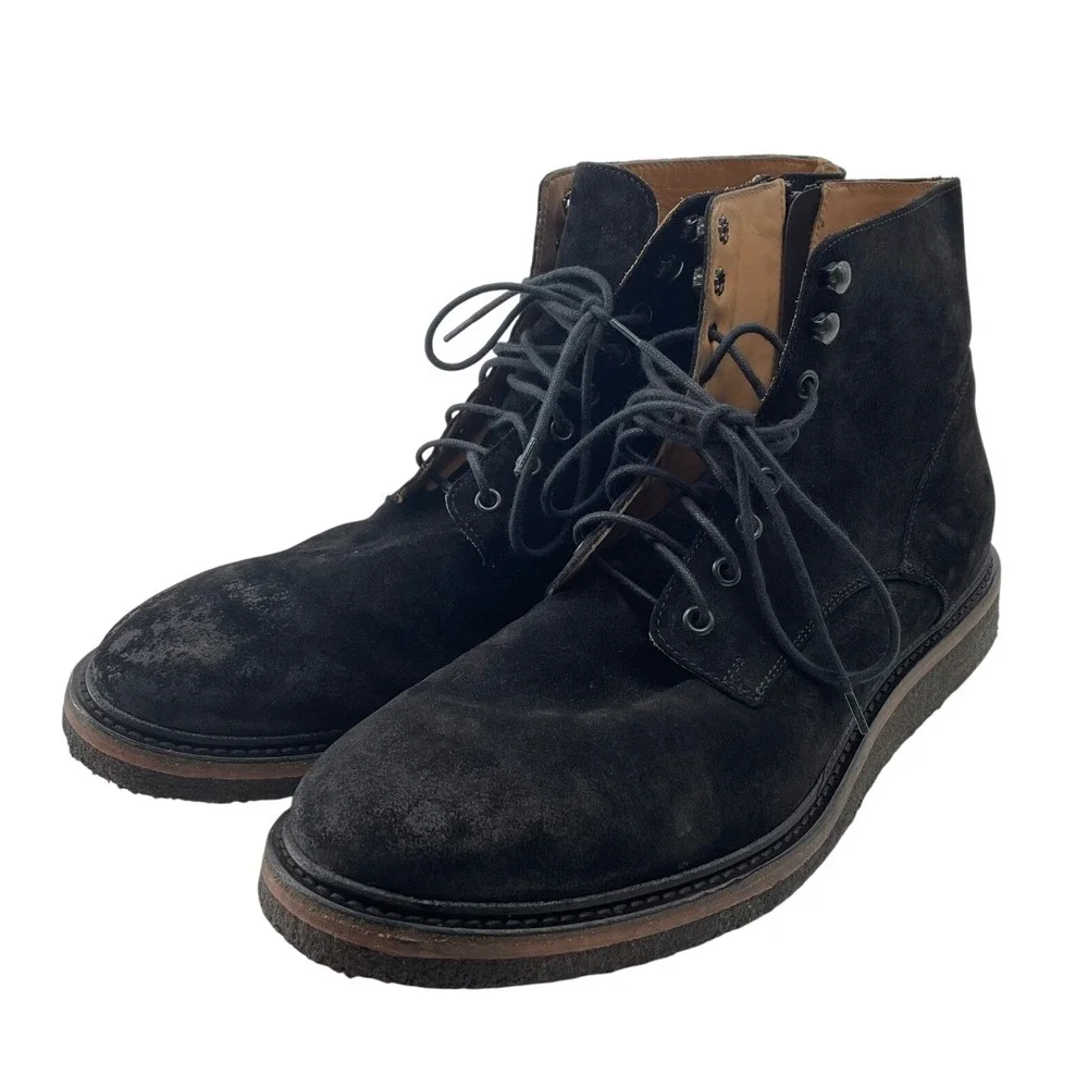 Barneys New York Men's Boots Side Zip Lace Up Black Suede Leather 10.5